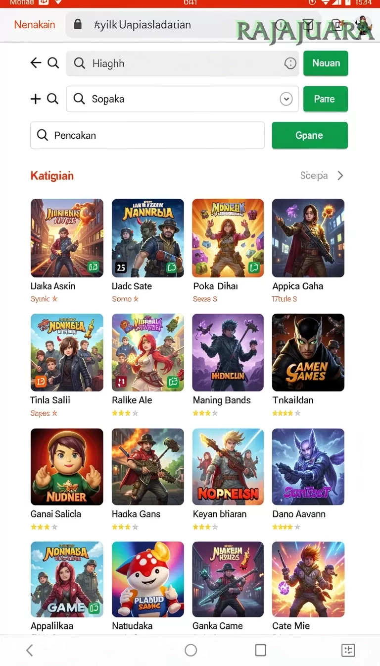 Cuplikan layar menu unduhan rajajuara untuk perangkat Android